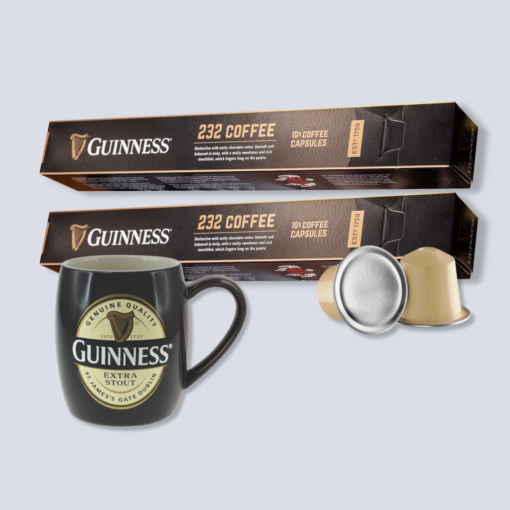 Authentic GUINNESS Barrel-Style Mug & 2 x Guinness '232' Coffee Capsules (20 capsules)